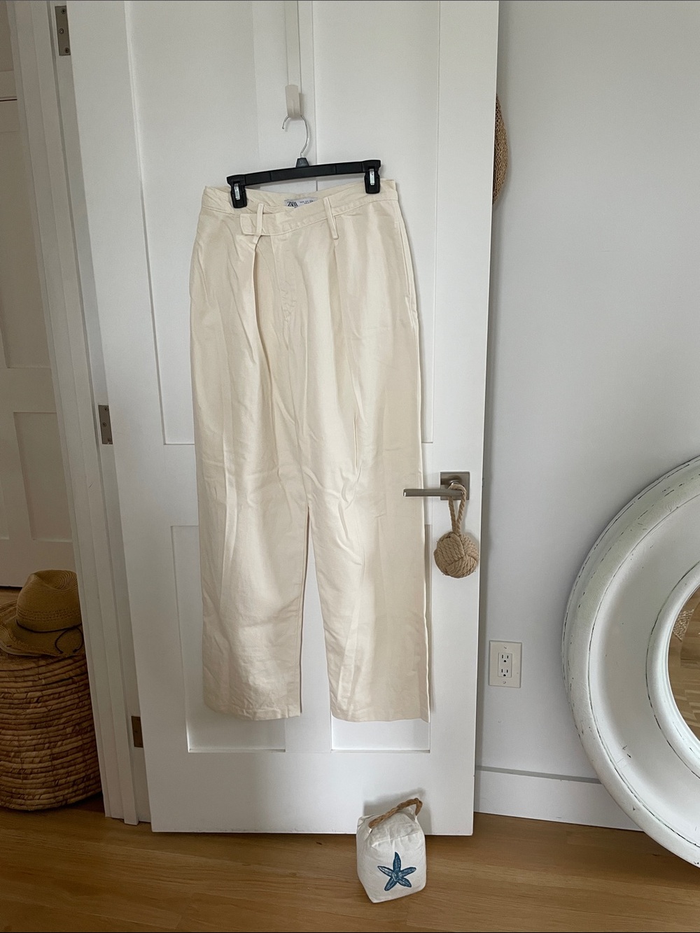 Zara Pleated Cream Wide-Leg Trousers